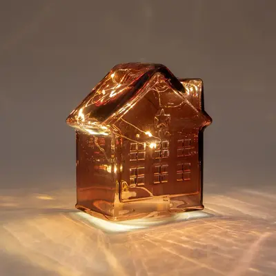 Anna's Collection LED glazen huisje 10 lampjes bordeaux 12,5 x 7,5 x 14cm - afbeelding 2