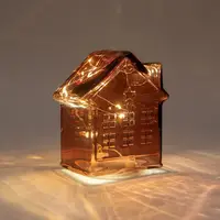 Anna's Collection LED glazen huisje 10 lampjes bordeaux 12,5 x 7,5 x 14cm - afbeelding 2