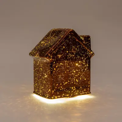Anna's Collection LED glazen huisje 10 lampjes metallic brons 12,5 x 7,5 x 14cm - afbeelding 2
