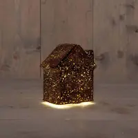 Anna's Collection LED glazen huisje 10 lampjes metallic brons 12,5 x 7,5 x 14cm - afbeelding 1