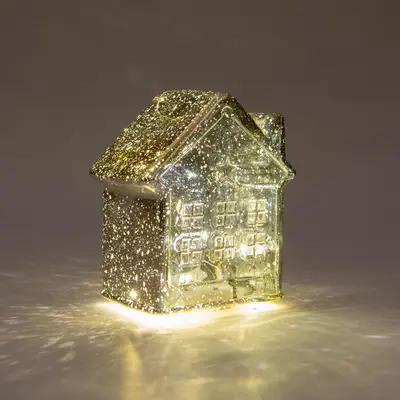 Anna's Collection LED glazen huisje 10 lampjes metallic goud 12,5 x 7,5 x 14cm - afbeelding 2