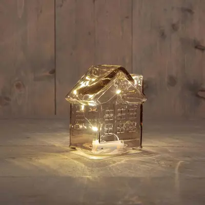 Anna's Collection LED glazen huisje 10 lampjes roze 12,5 x 7,5 x 14cm - afbeelding 1