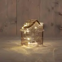 Anna's Collection LED glazen huisje 10 lampjes roze 12,5 x 7,5 x 14cm - afbeelding 1