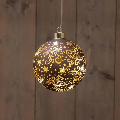Anna's Collection LED glazen kerstbal Marrakech 10 lampjes brons Ø 12cm - afbeelding 1