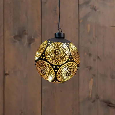 Anna's Collection LED glazen kerstbal Marrakech 10 lampjes goud Ø 12cm - afbeelding 1