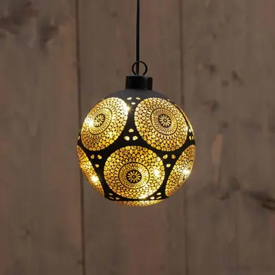 Anna's Collection LED glazen kerstbal Marrakech 8 lampjes goud Ø 10cm - afbeelding 1