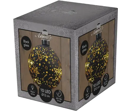 Anna's Collection LED glazen kerstbal sterren 10 lampjes goud Ø 12cm - afbeelding 1