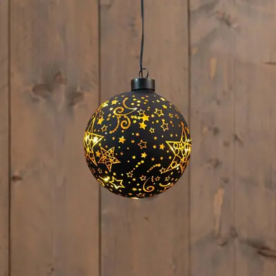 Anna's Collection LED glazen kerstbal sterren 10 lampjes goud Ø 12cm - afbeelding 1