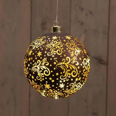 Anna's Collection LED glazen kerstbal sterren 12 lampjes brons Ø 15cm - afbeelding 1