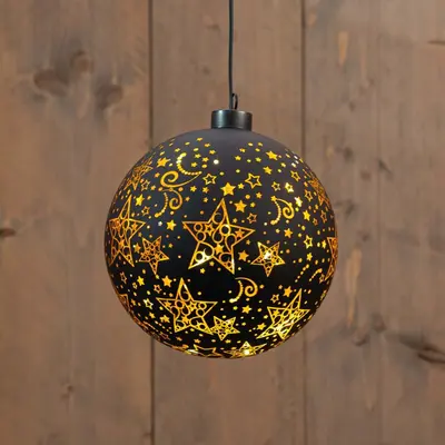 Anna's Collection LED glazen kerstbal sterren 12 lampjes goud Ø 15cm - afbeelding 1
