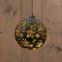 Anna's Collection LED glazen kerstbal sterren 12 lampjes goud Ø 15cm - afbeelding 1