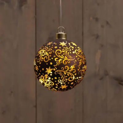 Anna's Collection LED glazen kerstbal sterren 8 lampjes brons Ø 10cm - afbeelding 1