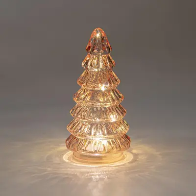 Anna's Collection LED glazen kerstboom roze 18,5 x 9,5cm - afbeelding 2