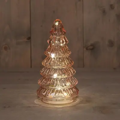 Anna's Collection LED glazen kerstboom roze 18,5 x 9,5cm - afbeelding 1