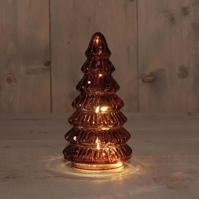 Anna's Collection LED glazen kerstboompje 10 lampjes bordeaux 18,5 x 9,5cm - afbeelding 1