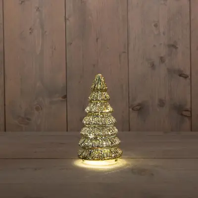 Anna's Collection LED glazen kerstboompje 10 lampjes goud 18,5 x 9,5cm - afbeelding 1