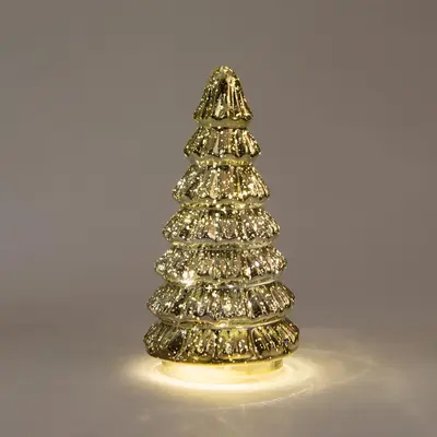 Anna's Collection LED glazen kerstboompje 10 lampjes goud 18,5 x 9,5cm - afbeelding 2