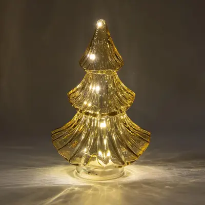 Anna's Collection LED glazen kerstboompje 20 lampjes amber Ø 9,5 x 24cm - afbeelding 2