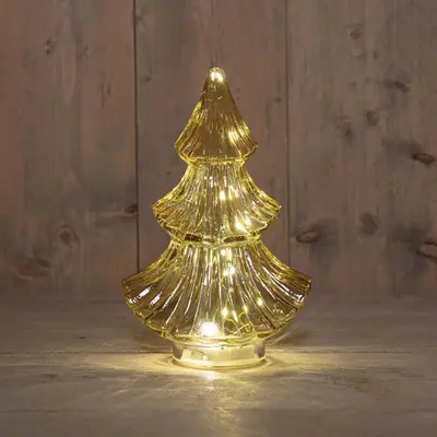 Anna's Collection LED glazen kerstboompje 20 lampjes amber Ø 9,5 x 24cm - afbeelding 1