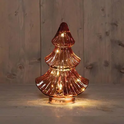 Anna's Collection LED glazen kerstboompje 20 lampjes bordeaux 15,5 x 9,5 x 24cm - afbeelding 1