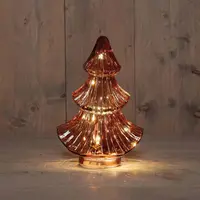 Anna's Collection LED glazen kerstboompje 20 lampjes bordeaux 15,5 x 9,5 x 24cm - afbeelding 1