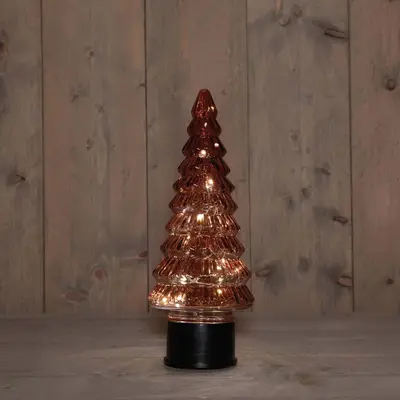 Anna's Collection LED glazen kerstboompje 20 lampjes bordeaux 13 x 35cm - afbeelding 1