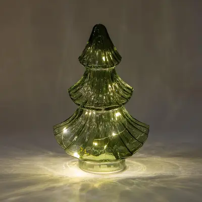 Anna's Collection LED glazen kerstboompje 20 lampjes groen Ø 9,5 x 24cm - afbeelding 2