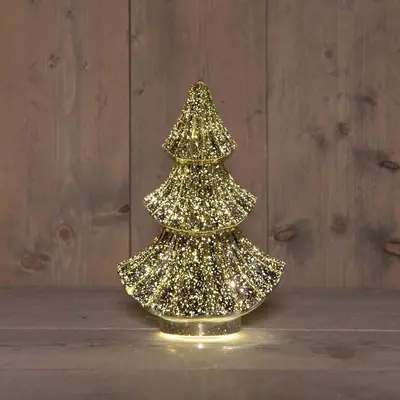 Anna's Collection LED glazen kerstboompje 20 lampjes metallic goud 15,5 x 9,5 x 24cm - afbeelding 1
