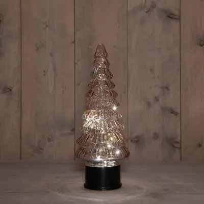 Anna's Collection LED glazen kerstboompje 20 lampjes roze 13 x 35cm - afbeelding 1