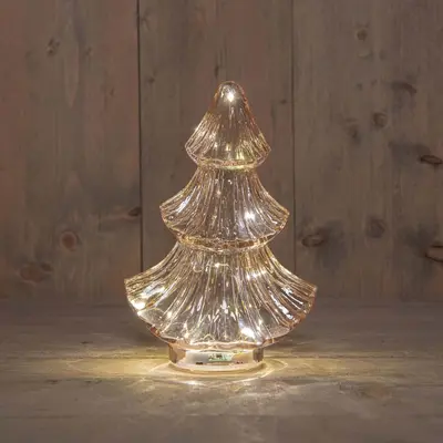 Anna's Collection LED glazen kerstboompje 20 lampjes roze 15,5 x 9,5 x 24cm - afbeelding 1