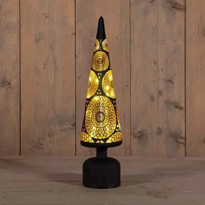 Anna's Collection LED glazen kerstboompje Marrakech 15 lampjes goud Ø 10 x 39cm - afbeelding 1