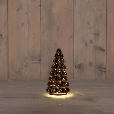 Anna's Collection LED glazen kerstboompje roterend 20 lampjes metallic brons 9,5 x 18,5cm - afbeelding 1