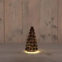 Anna's Collection LED glazen kerstboompje roterend 20 lampjes metallic brons 9,5 x 18,5cm - afbeelding 1