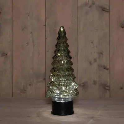 Anna's Collection LED glazen kerstboompje roterend 20 lampjes groen 13 x 35cm - afbeelding 1