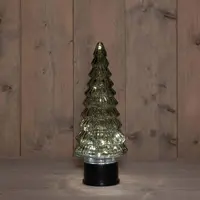 Anna's Collection LED glazen kerstboompje roterend 20 lampjes groen 13 x 35cm - afbeelding 1