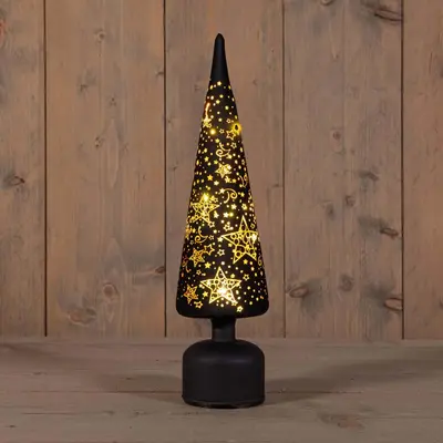 Anna's Collection LED glazen kerstboompje sterren 15 lampjes goud 10 x 39cm - afbeelding 1