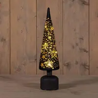 Anna's Collection LED glazen kerstboompje sterren 15 lampjes goud 10 x 39cm - afbeelding 1