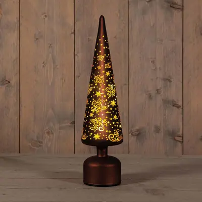 Anna's Collection LED glazen kerstboompje sterren 15 lampjes brons 10 x 39cm - afbeelding 1