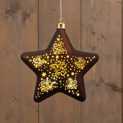 Anna's Collection LED glazen kerstster 10 lampjes brons Ø 19cm - afbeelding 1