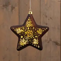 Anna's Collection LED glazen kerstster 10 lampjes brons Ø 19cm - afbeelding 1