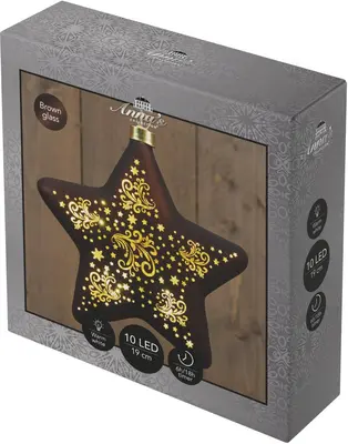 Anna's Collection LED glazen kerstster 10 lampjes brons Ø 19cm - afbeelding 1