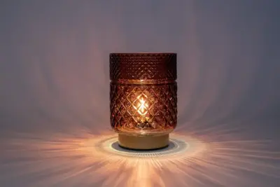 Anna's Collection LED glazen lamp bordeaux/goud Ø 12 x 17,5cm - afbeelding 1