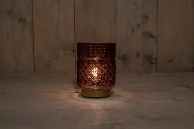 Anna's Collection LED glazen lamp bordeaux/goud Ø 12 x 17,5cm - afbeelding 2