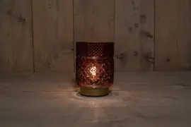Anna's Collection LED glazen lamp bordeaux/goud Ø 12 x 17,5cm - afbeelding 2