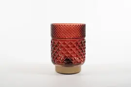 Anna's Collection LED glazen lamp bordeaux/goud Ø 12 x 17,5cm - afbeelding 3