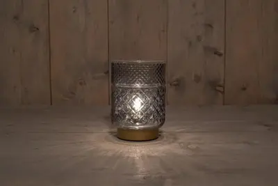 Anna's Collection LED glazen lamp grijs/goud Ø 12 x 17,5cm - afbeelding 1