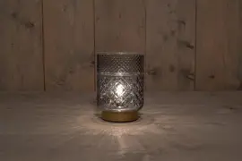 Anna's Collection LED glazen lamp grijs/goud Ø 12 x 17,5cm - afbeelding 1