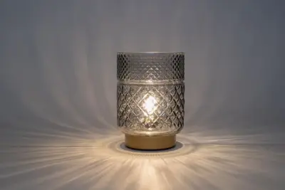 Anna's Collection LED glazen lamp grijs/goud Ø 12 x 17,5cm - afbeelding 2