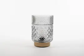 Anna's Collection LED glazen lamp grijs/goud Ø 12 x 17,5cm - afbeelding 3