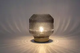 Anna's Collection LED glazen lamp grijs/goud Ø 16 x 17cm - afbeelding 1